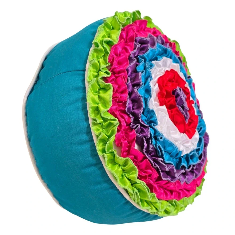 Round Ruffle Throw Pillow Teal Accent‎ Teal Multi Color Bright